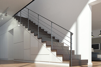 balustrady ze stali nierdzewnej, schody drewniane proste