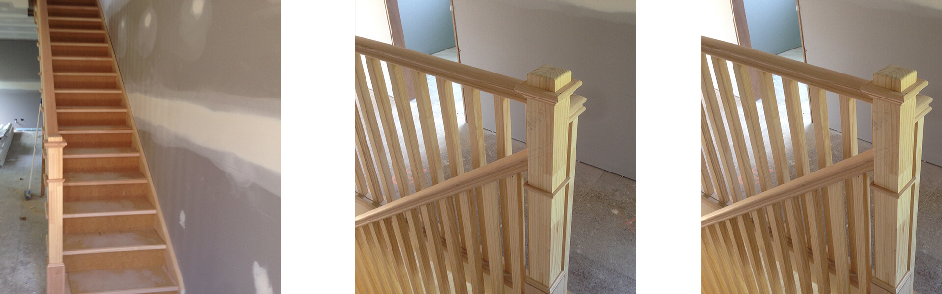 schody drewniane wewnętrzne proste nakładane z pełnymi podstopniami, balustrady drewniane do schodów z poręczą drewnianą